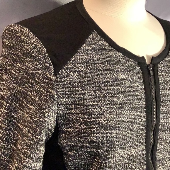 Eileen Fisher Black White Tweed Boucle’ Stretch Zip Front Sweater Jacket Sz M - Picture 4 of 11